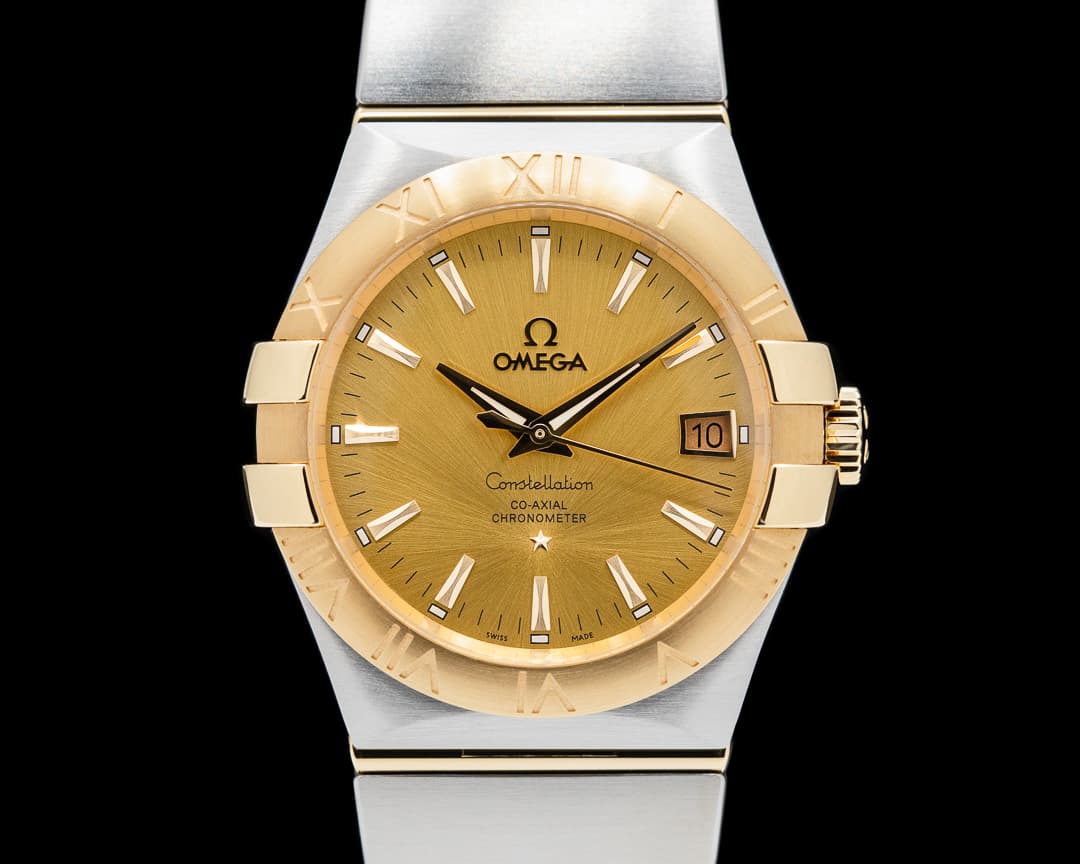 Omega Constellation Co-Axial 35MM SS / 18K Yellow Gold Champagne Dial