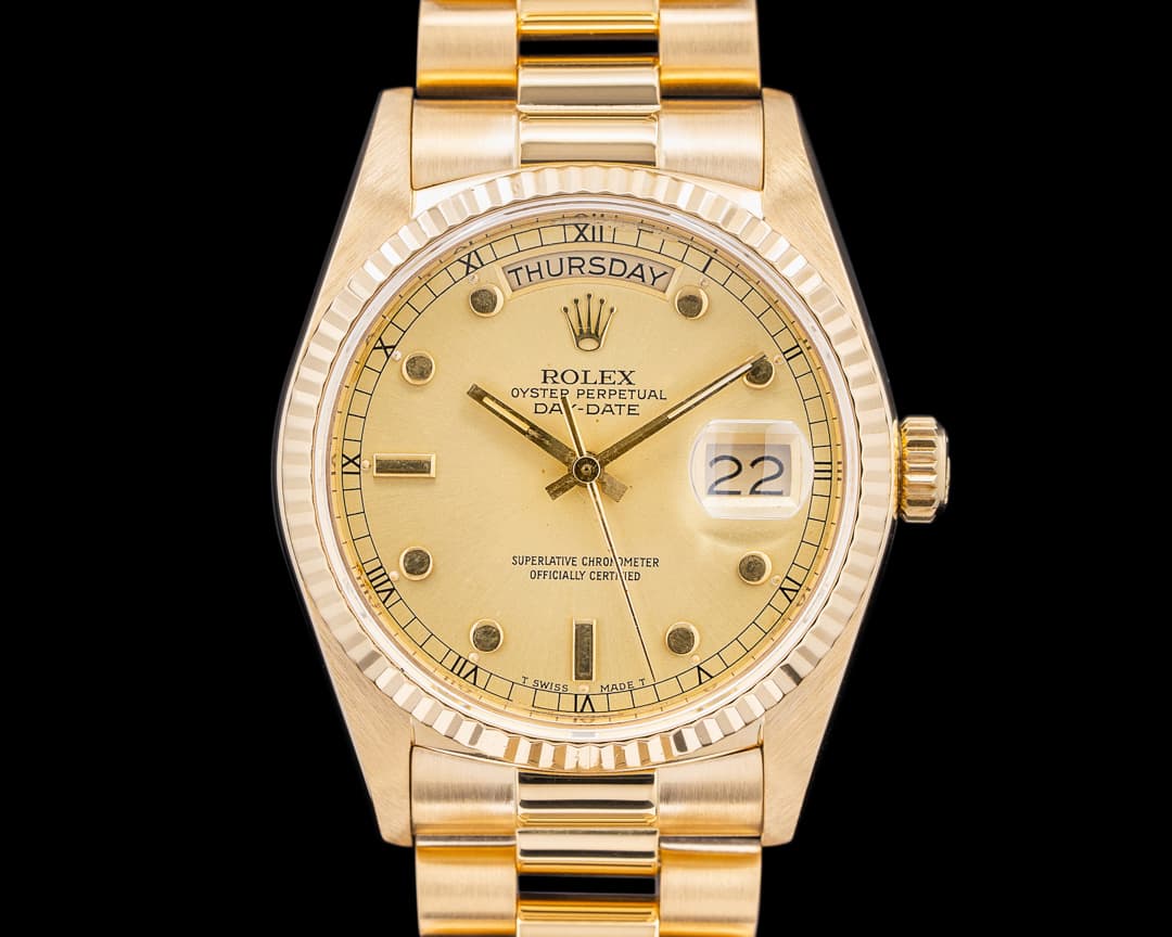 Rolex Day Date 18038 Champagne "Pinball" Dial 18k YG C. 1986