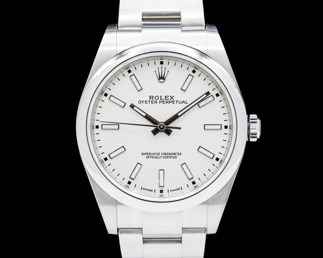 Rolex Oyster Perpetual 114300 SS White Stick Dial