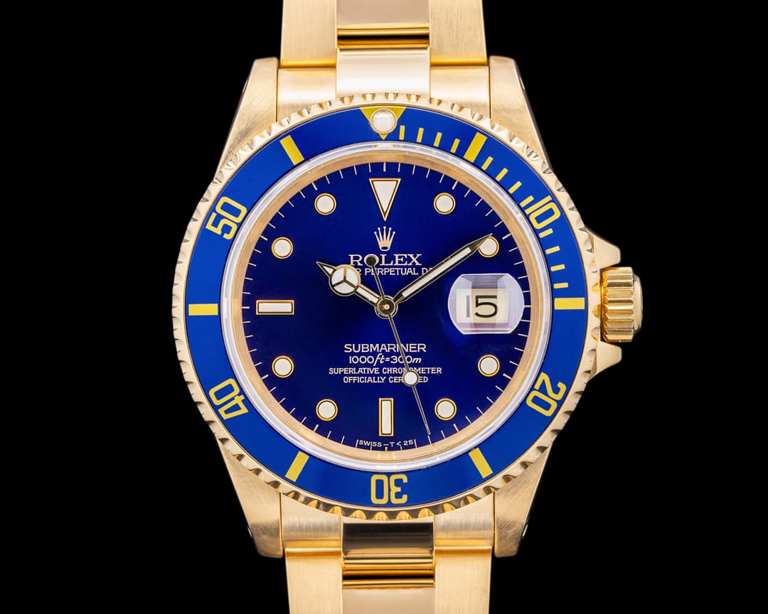 Rolex 16618 Submariner 18K Yellow Gold Blue Dial