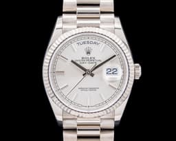 Day Date 128239 President 18K White Gold Silver Dial