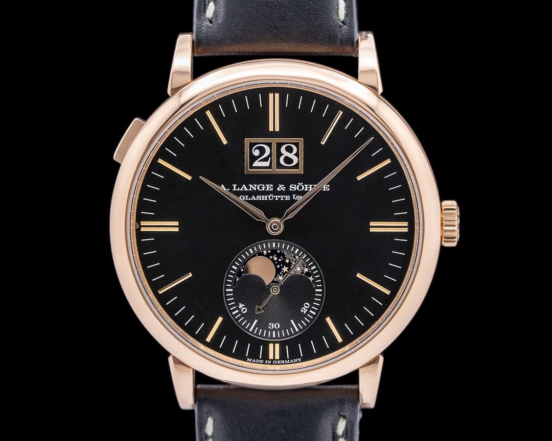 A. Lange & Söhne Saxonia Moon Phase Automatik 18K Rose Gold Black Dial