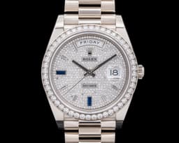 228349RBR Day Date President 18K White Gold Pave Baguette Dial