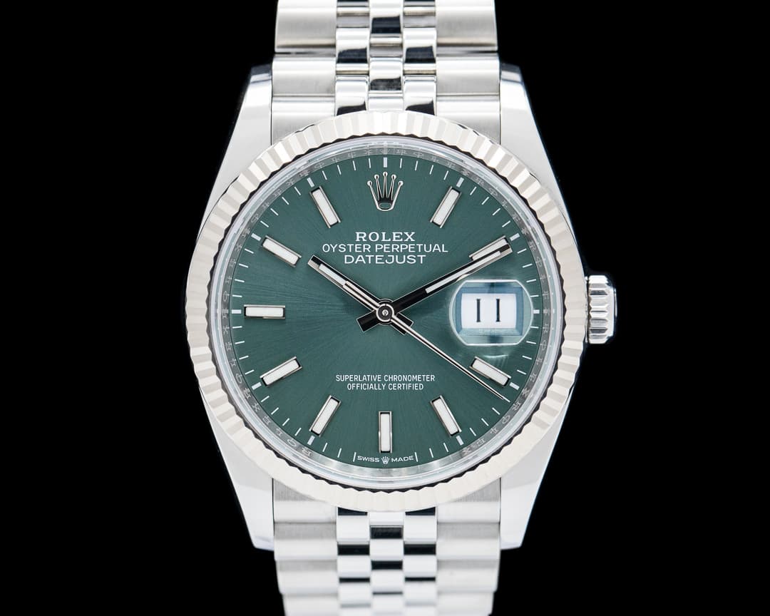 Rolex Datejust 36 SS Fluted Green Dial Jubilee