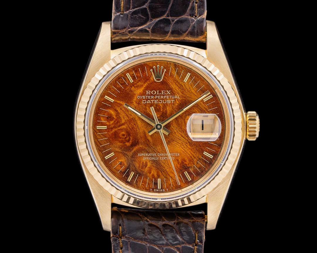 Rolex Datejust 16018 18K Yellow Gold Burlwood Dial C. 1982