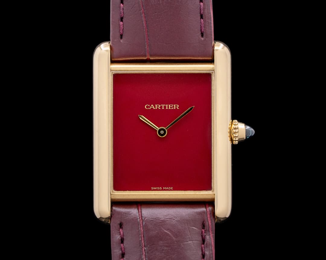 Cartier Tank Louis 18K Yellow Gold Burgundy Dial