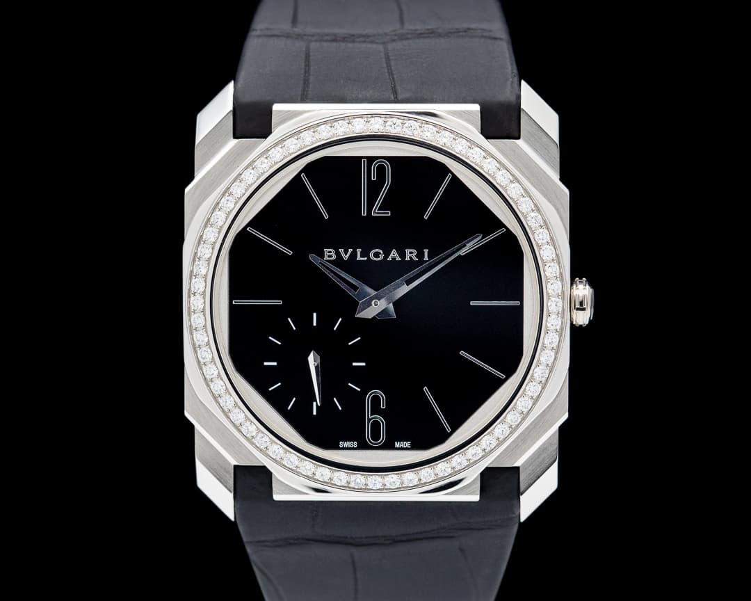 Bulgari Octo Finissimo Platinum Diamond Bezel Black Dial