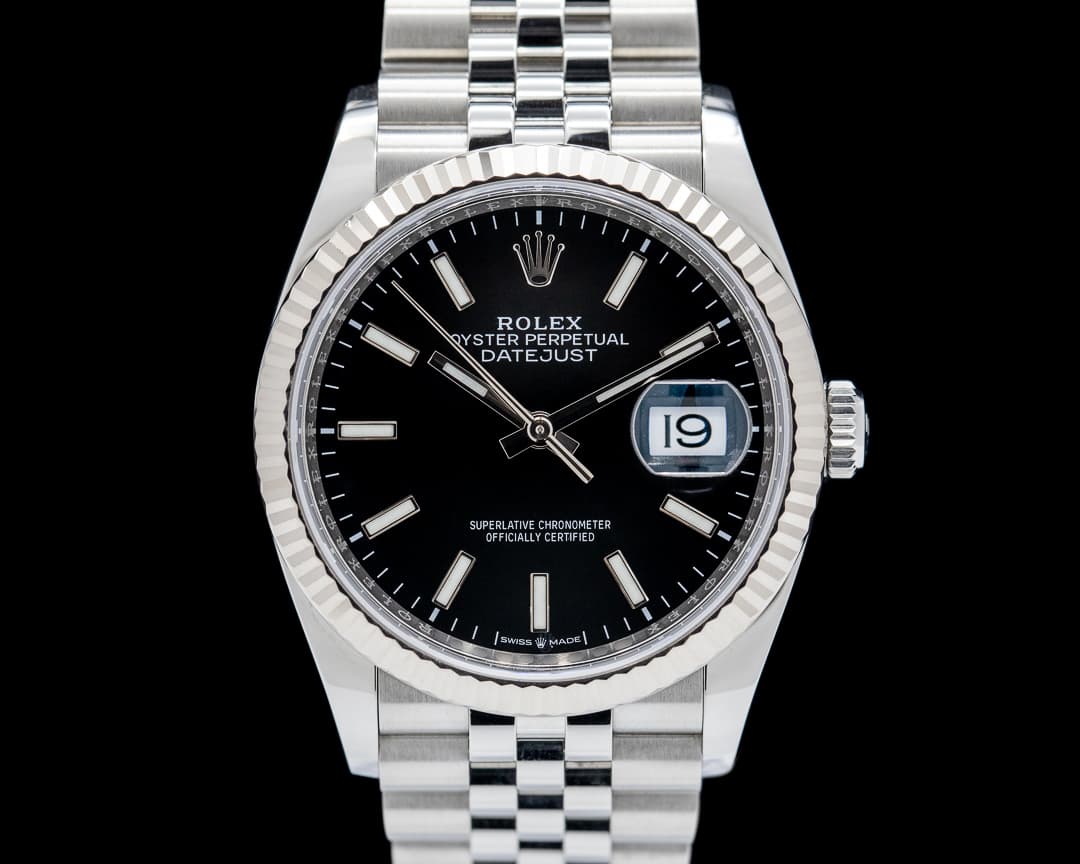 Rolex Datejust 36 SS Fluted Jubilee SS Black Dial