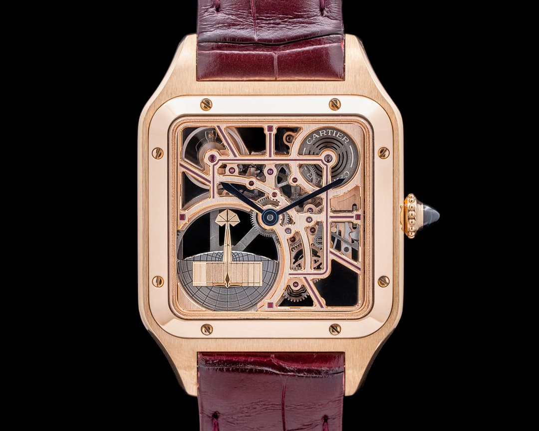 Cartier Santos Dumont 18K Rose Gold Skeleton Dial