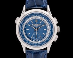 World Time 5930G Chronograph 18k White Gold Blue Dial