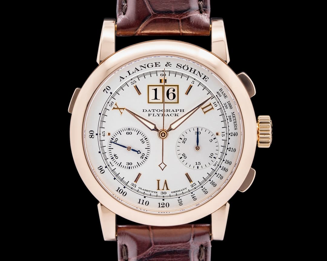 A. Lange and Sohne Datograph 403.032 Flyback 18K Rose Gold Silver Dial