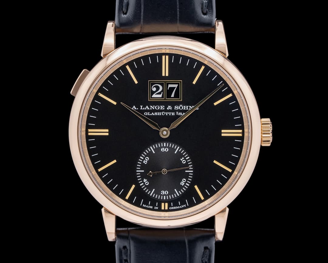 A. Lange and Sohne 381.031 Saxonia Outsize Date 18K Rose Gold Black Dial