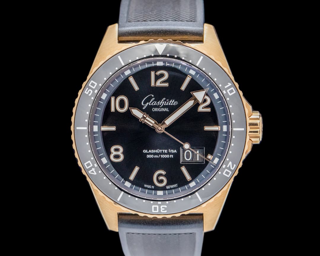 Glashütte Original SeaQ Panorama Date 18K Rose Gold Black Dial UNWORN