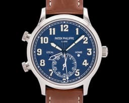 Calatrava 5524G Pilot Travel Time 18K White Gold Blue Dial