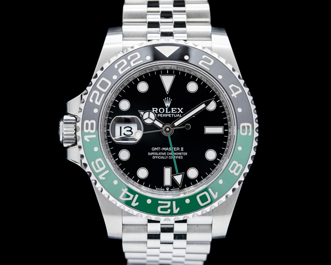 Rolex Left-Handed GMT Master II "SPRITE" Jubilee SS Black Dial