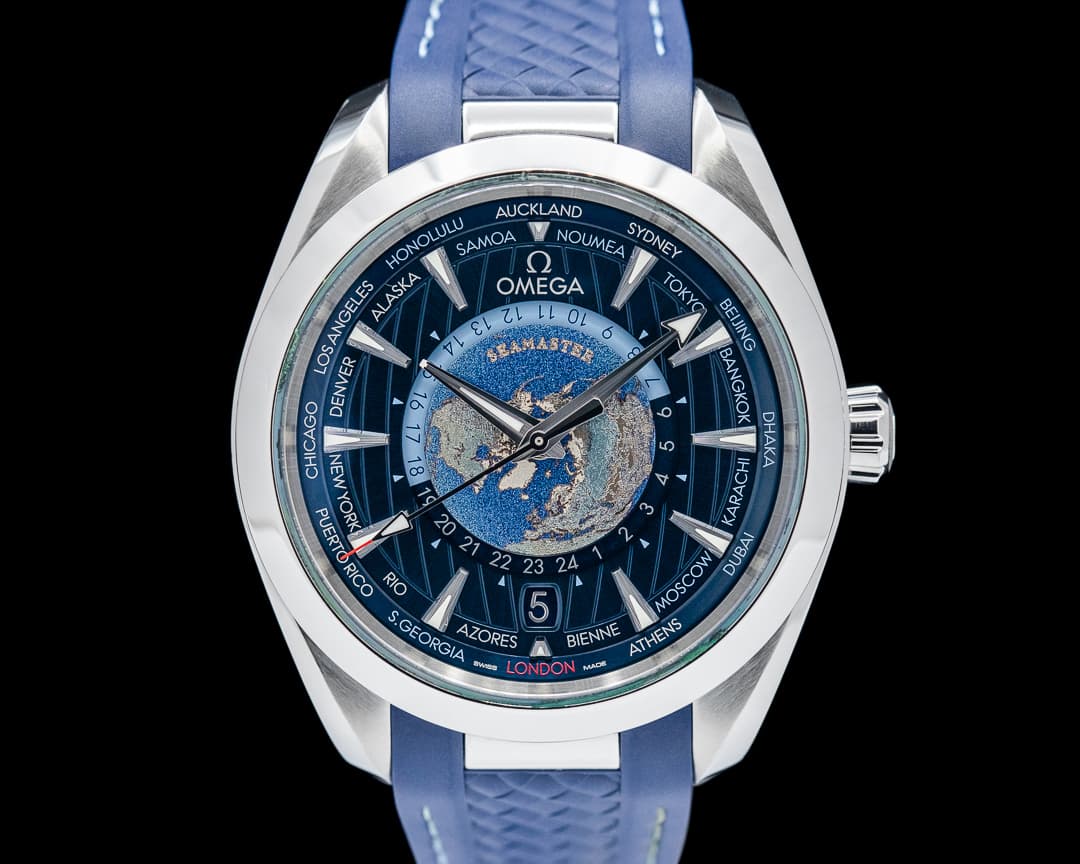 Omega Aqua Terra Master Chronometer GMT Worldtimer SS Blue Dial