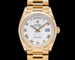 Day Date President 128238 18K Yellow Gold White Dial