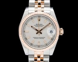 Datejust 31 18K Everose Gold / SS Silver Dial Fluted Bezel