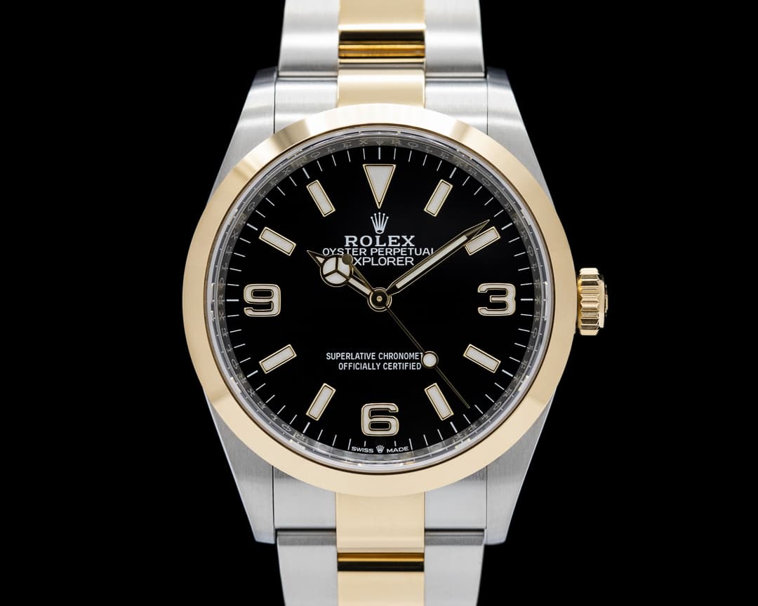 Rolex Explorer 36 Stainless Steel / 18K Yellow Gold Black Dial FULL SET