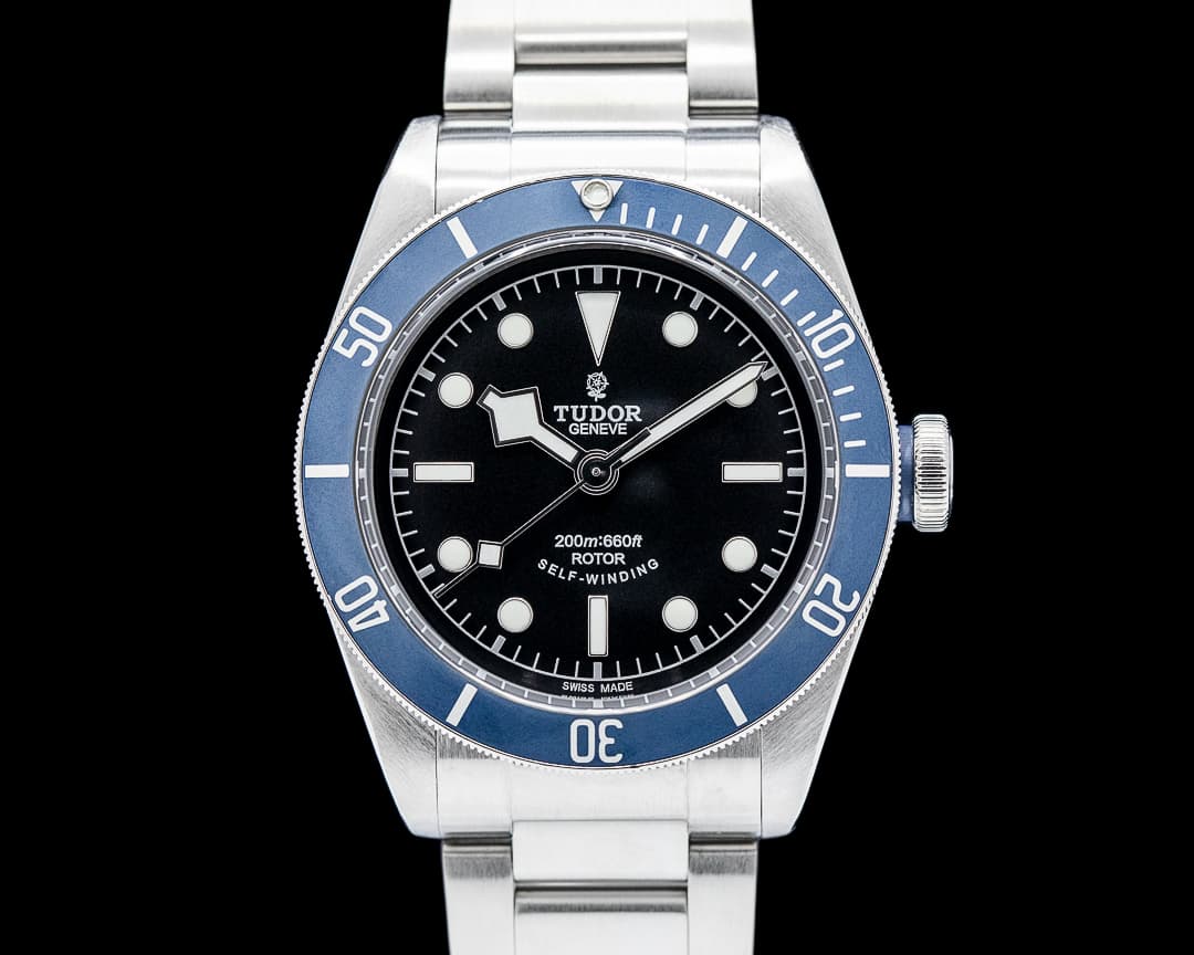 Tudor Heritage Black Bay Blue Bezel Rose Logo SS Black Dial