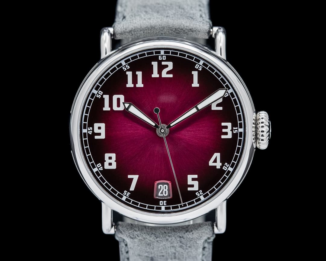 H. Moser and Cie. Heritage Dual Time Fume SS Burgundy Dial