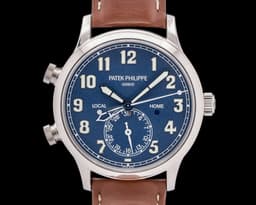 5524G Calatrava Pilot Travel Time 18K White Gold Blue Dial