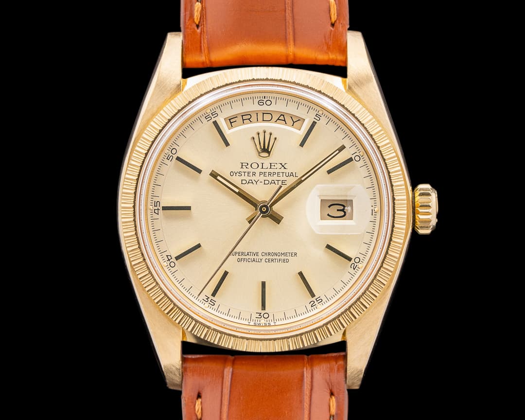 Rolex Day Date 1807 Champagne Dial Engine Turned Bezel SHARP c. 1973