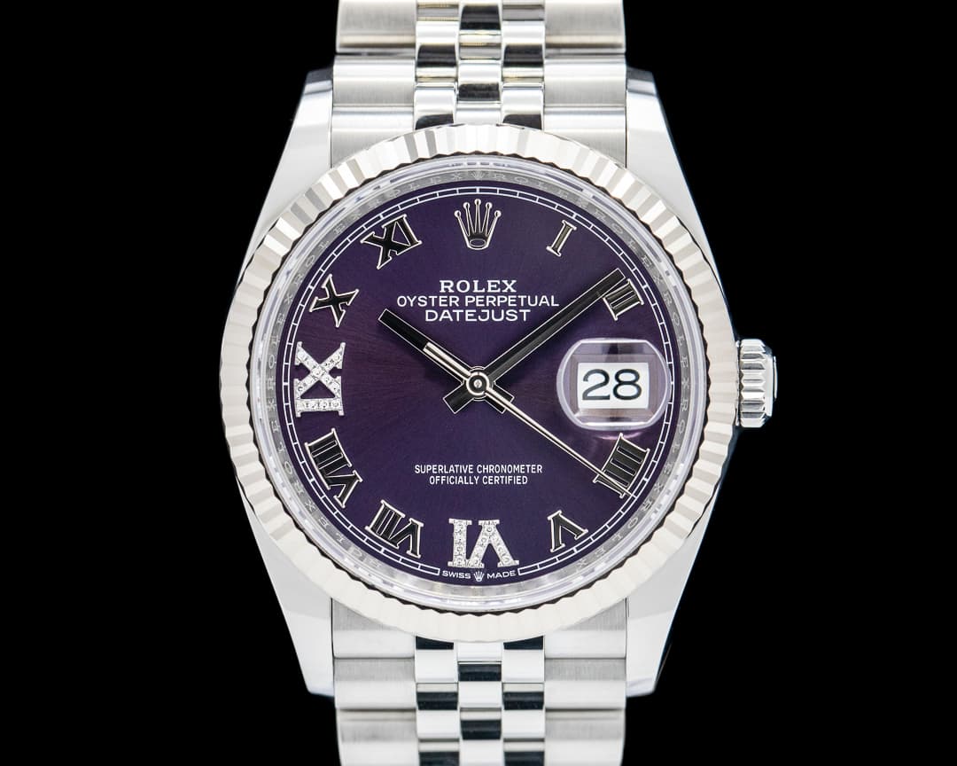 Rolex Datejust 36 SS Fluted Jubilee Roman Diamonds SS Purple Dial 2024 UNWORN