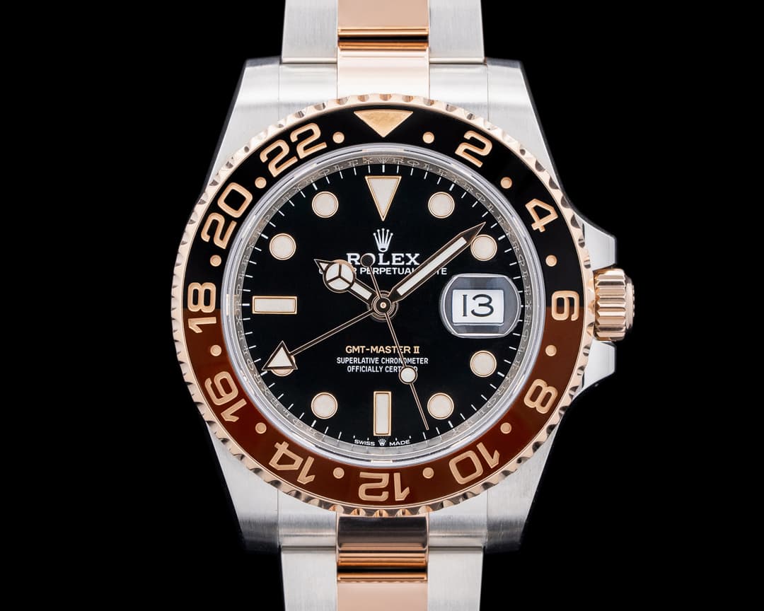 Rolex GMT Master II "Root Beer" SS / 18K Everose Gold Black Dial FULL SET