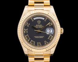 Day Date II President 18K Yellow Gold Black Roman Dial