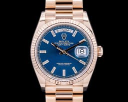 Day Date President 18K Rose Gold Blue Baguette Dial 2025 FULL SET