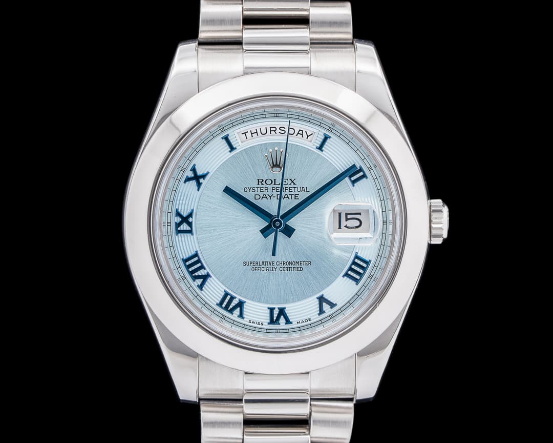 Rolex 218206 Day-Date II President Platinum Ice Blue Roman Dial