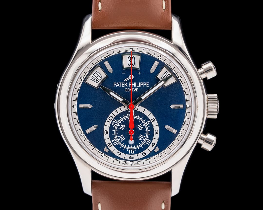 Patek Philippe 5960/01G Annual Calendar Chronograph 18K White Gold Blue Dial