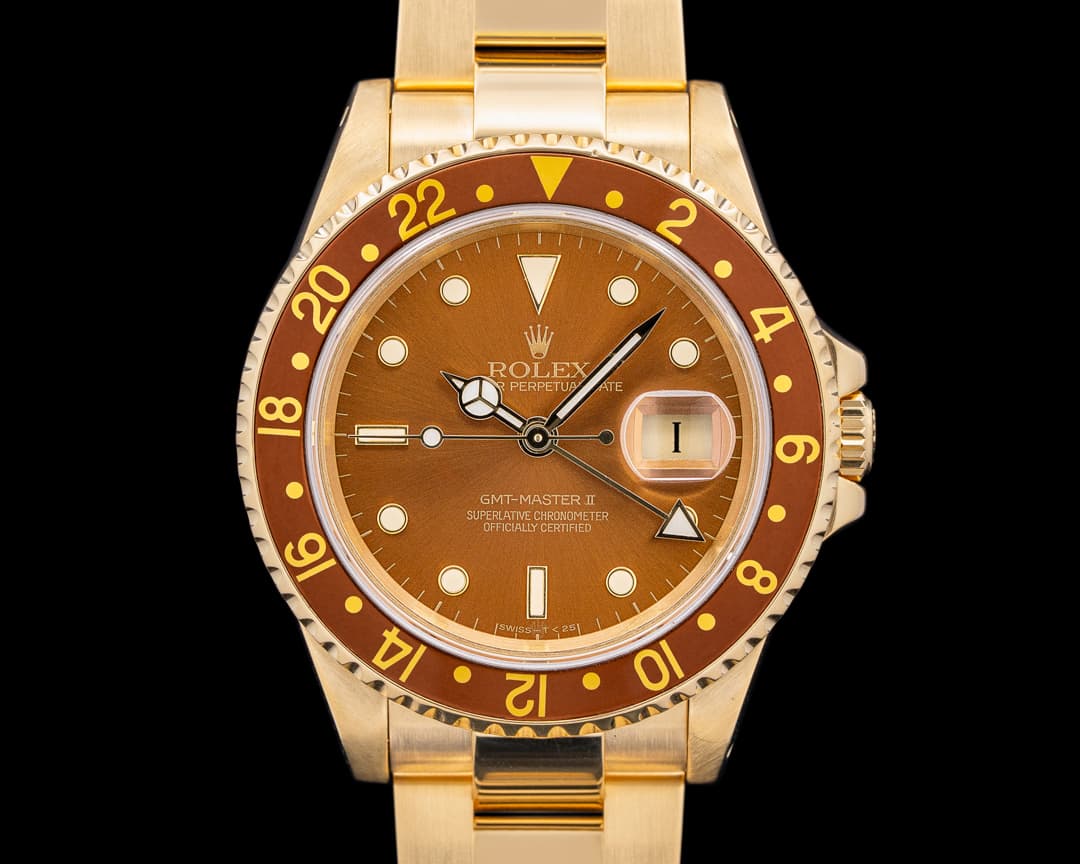 Rolex 16718 GMT Master II Root Beer 18K Yellow Gold Brown Dial Circa. 1999