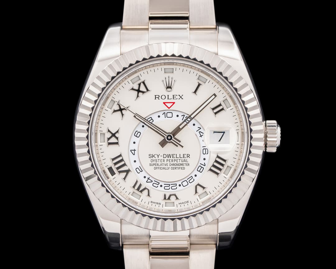 Rolex 326939 Sky-Dweller 18K White Gold Silver Roman Dial