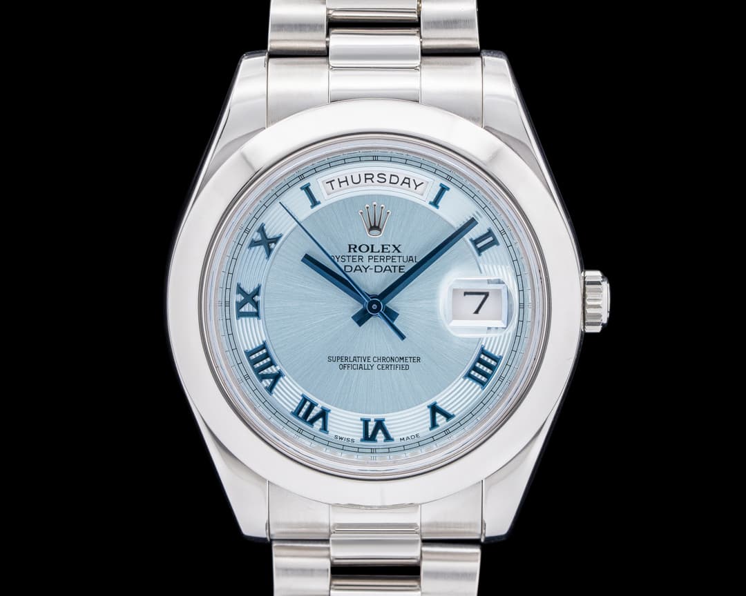 Rolex 218206 Day-Date II President Platinum Ice Blue Roman Dial