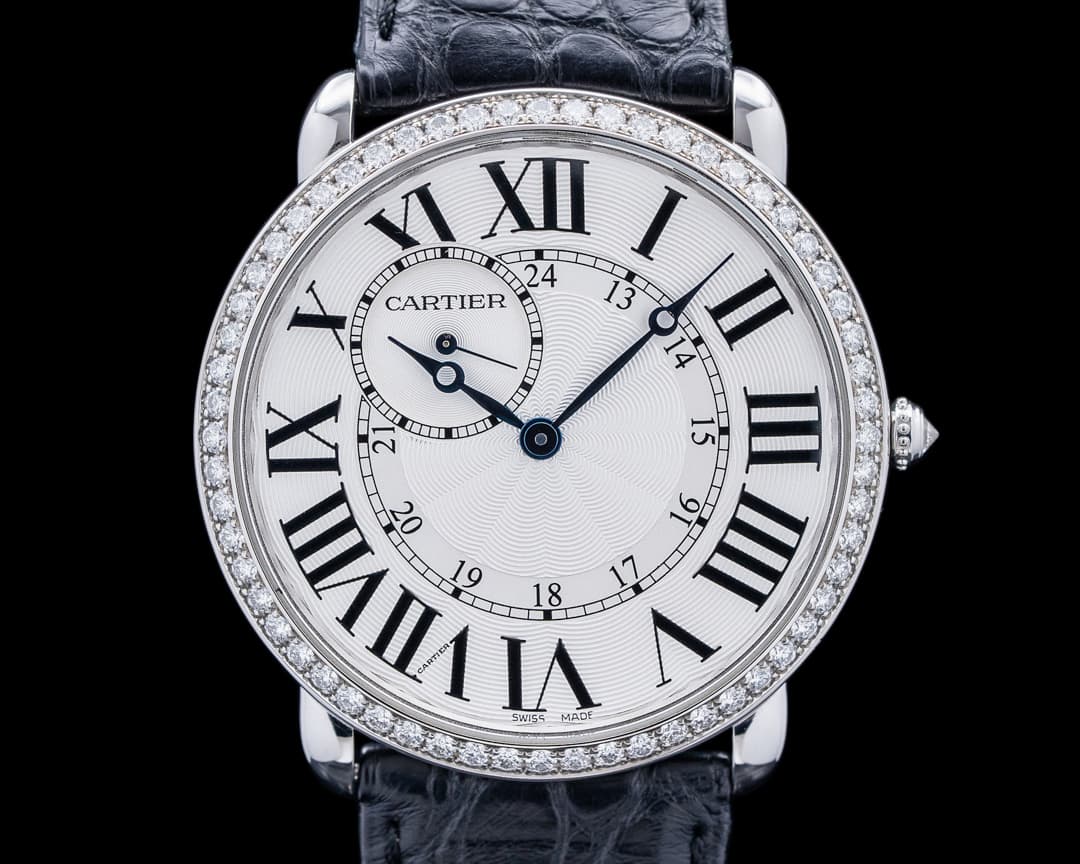 Cartier WR007002 Ronde Louis Cartier 18K WG Diamond Bezel Silver Dial