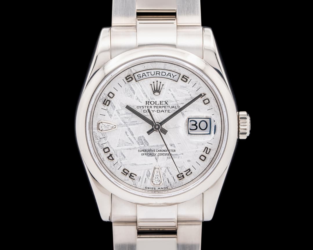 Rolex 118209 Day-Date 18K White Gold Meteorite Arabic Dial
