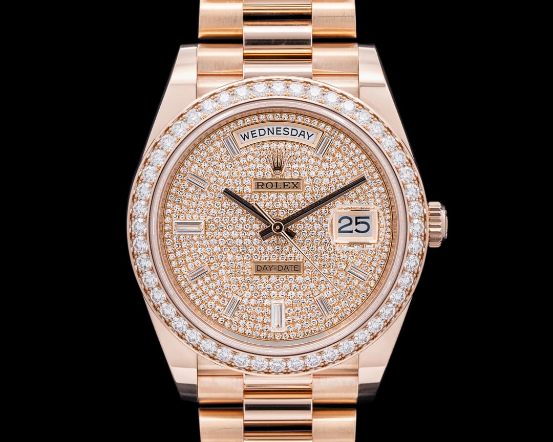 Rolex 228345RBR Day-Date 40 Full Pave Dial Diamond-Set Bezel 18K RG 2024