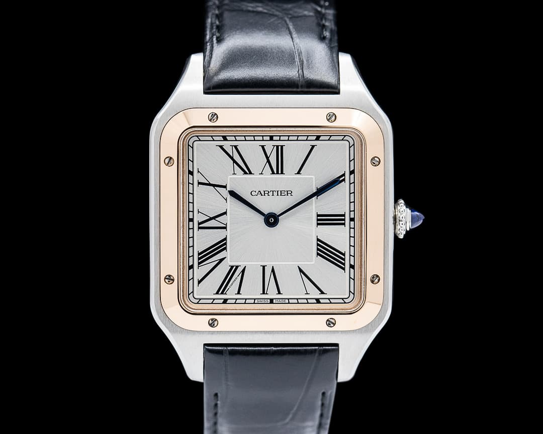 Cartier W2SA0017 Santos Dumont Extra-Large Steel / Rose Gold Silver Dial