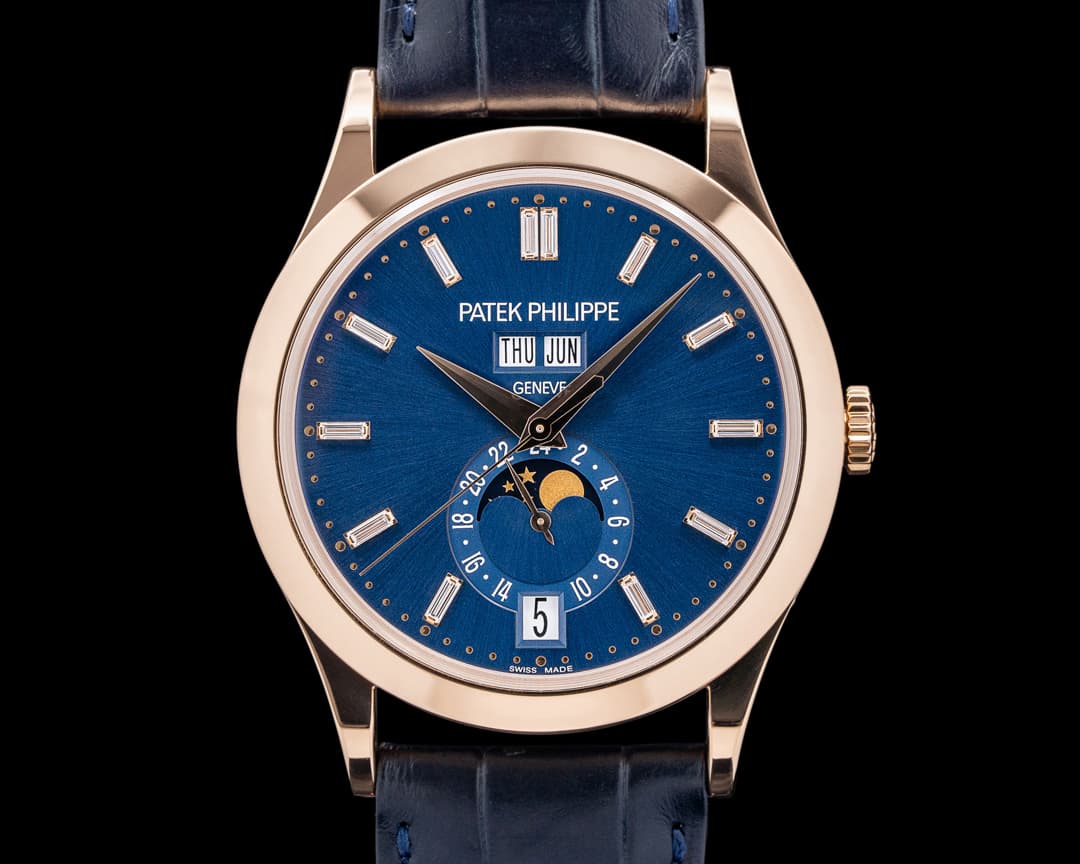 Patek Philippe 5396R-015 Annual Calendar 18K Rose Gold Blue Baguette Diamond Dial
