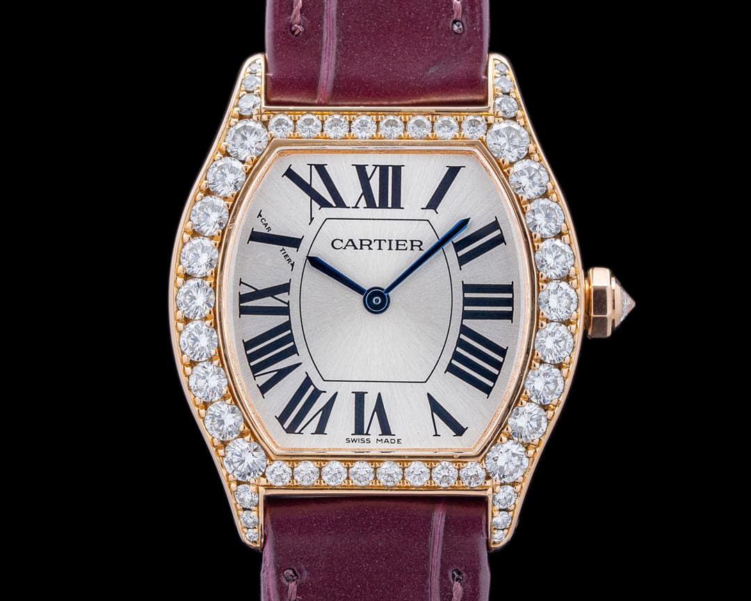 Cartier WA507031 Tortue Diamond Bezel 18K Rose Gold Silver Dial