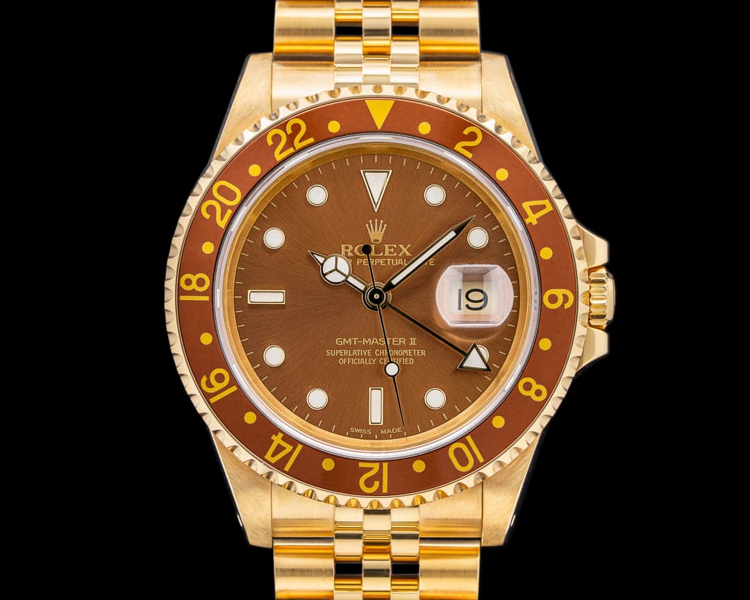 Rolex 16718 GMT Master II Root Beer 18K Yellow Gold Brown Dial Circa. 1991