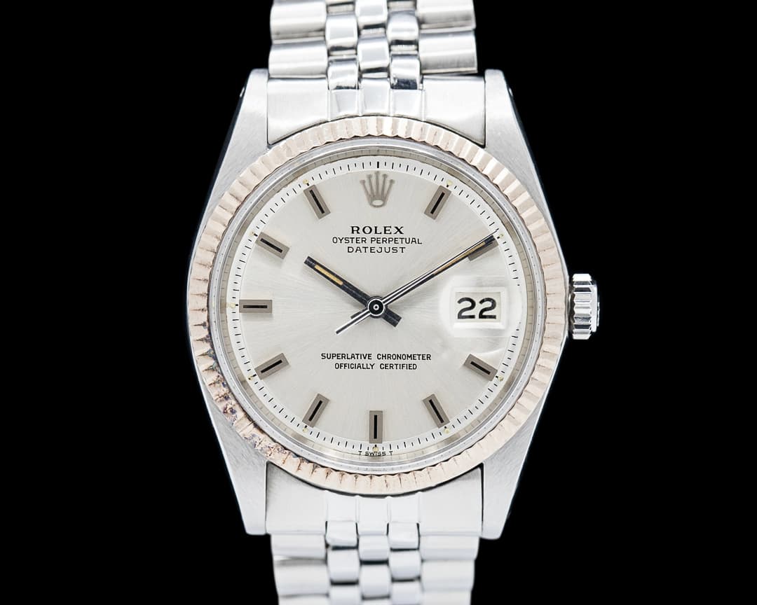 Rolex 1601 Datejust SS Silver Singer "Block" Dial RARE C. 1968