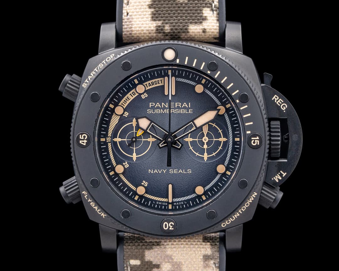 Panerai PAM01521 Submersible Chrono Navy Seals Titanium DLC Black Dial