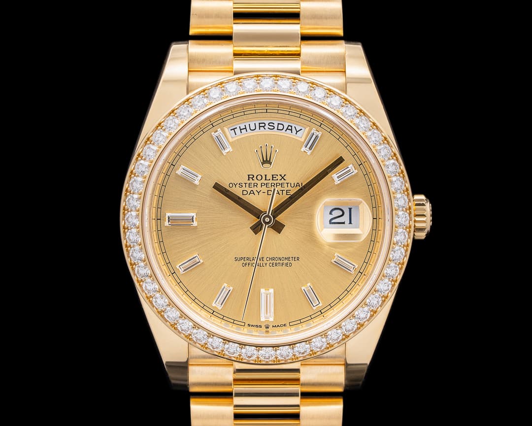 Rolex 228348RBR Day-Date 18K YG Diamond Bezel Champagne Dial