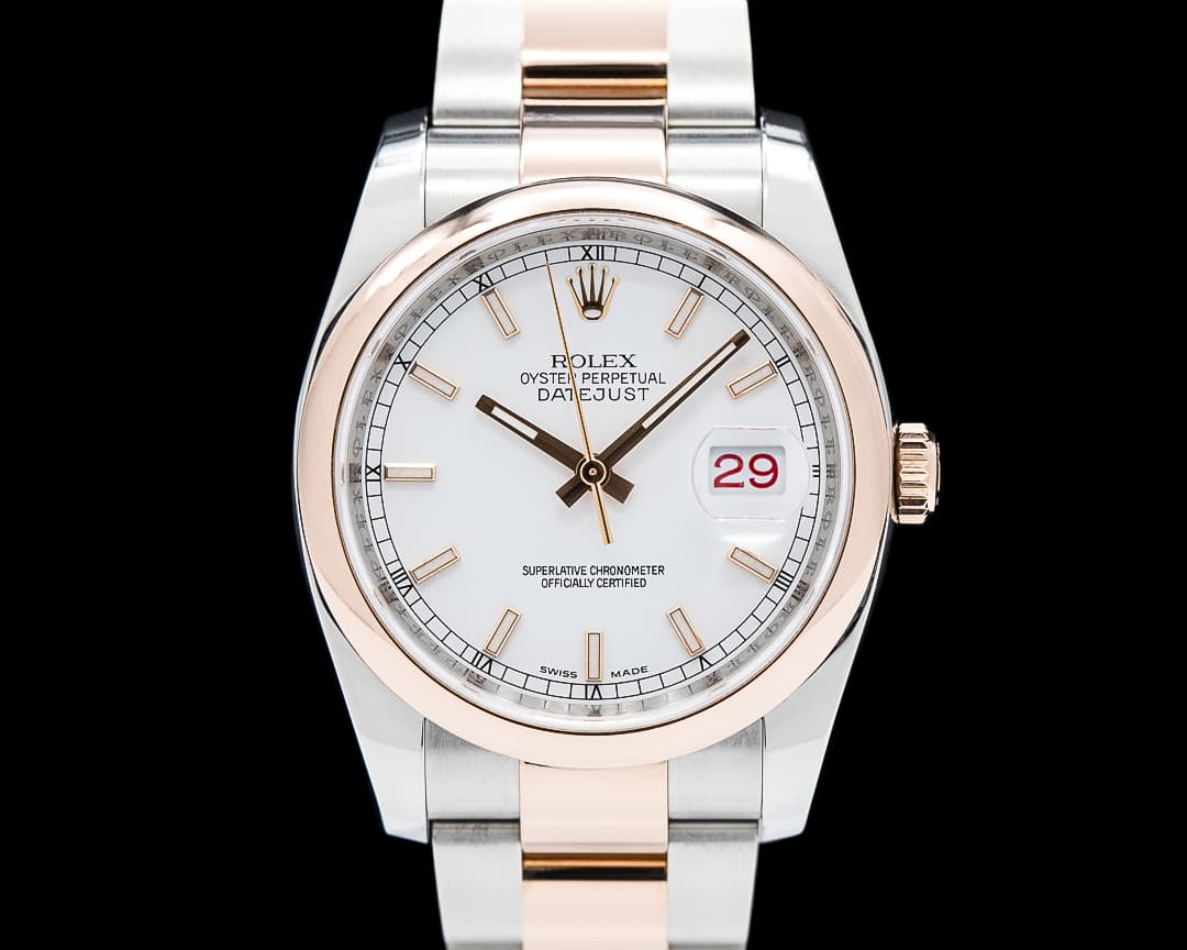 Rolex 116201 Datejust 36MM SS / 18K Rose Gold White Dial