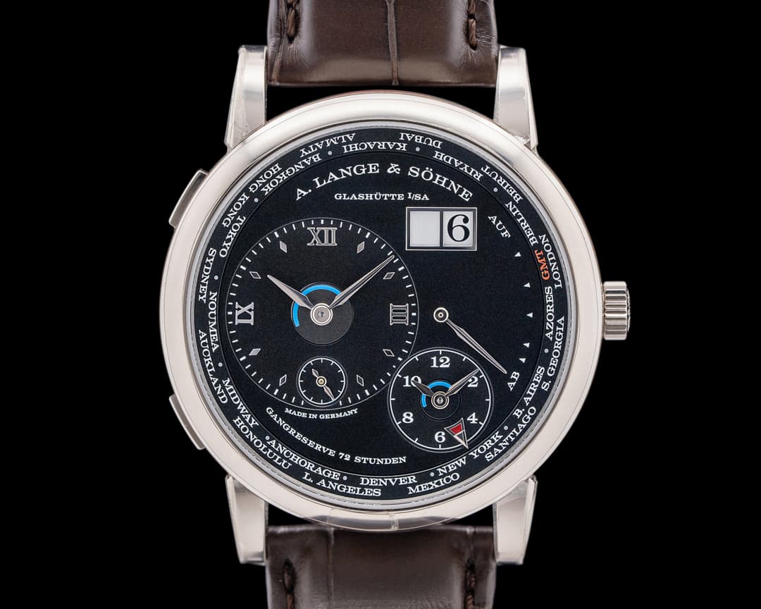A. Lange and Sohne 136.029 Lange 1 Time Zone 18K White Gold Black Dial