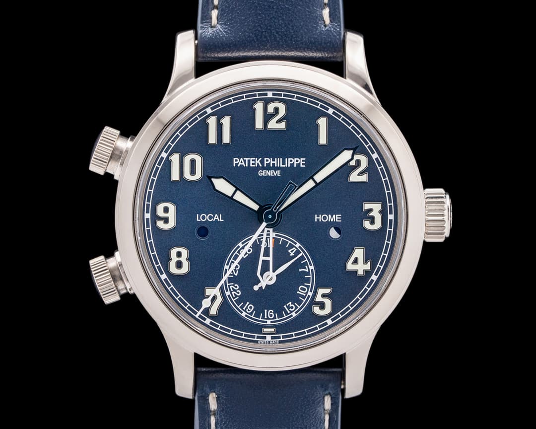 Patek Philippe 7234G-001 Calatrava Pilot Travel Time 18K White Gold Navy Dial