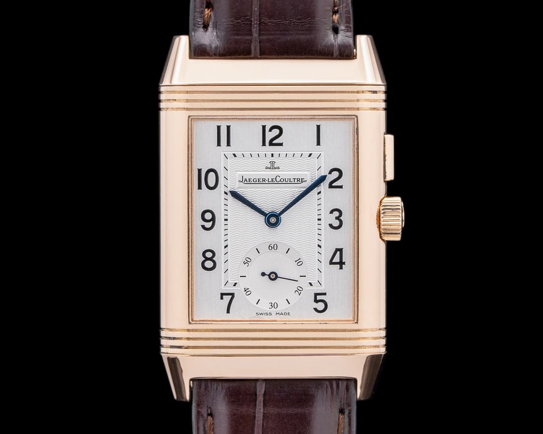 Jaeger-LeCoultre Reverso Duo Second Time Zone 18K Rose Gold Silver Guilloche Dial